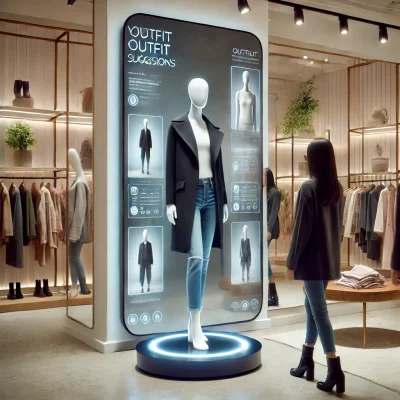 AI-Driven Smart Mirror in a Futuristic Clothing Store