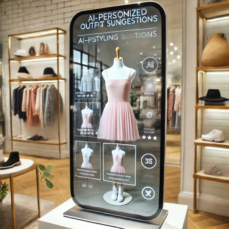 Smart mirror with personalized outfit recommendations in a fashion retail setting