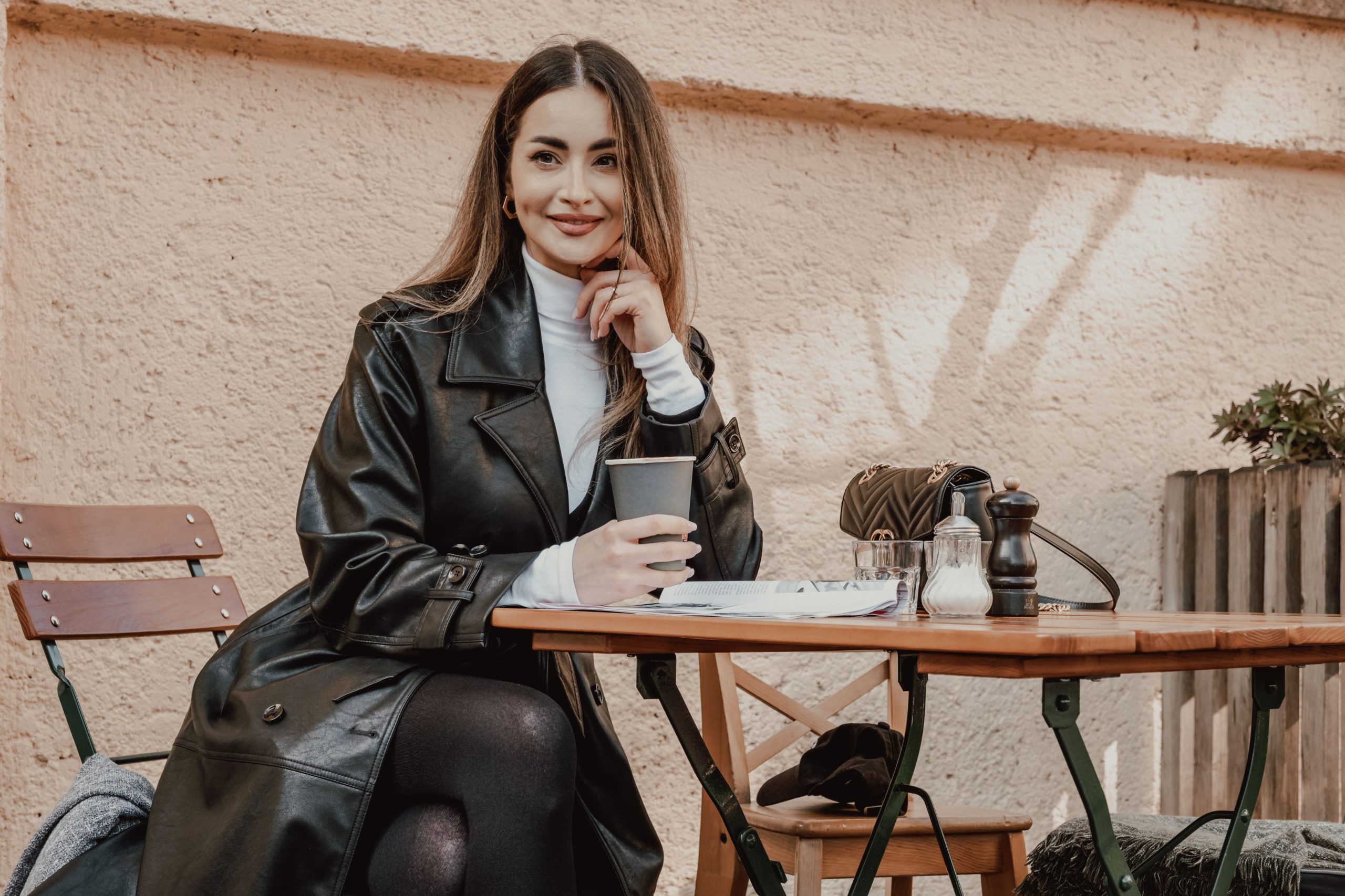 Stylish woman wearing an autumn knit ensemble